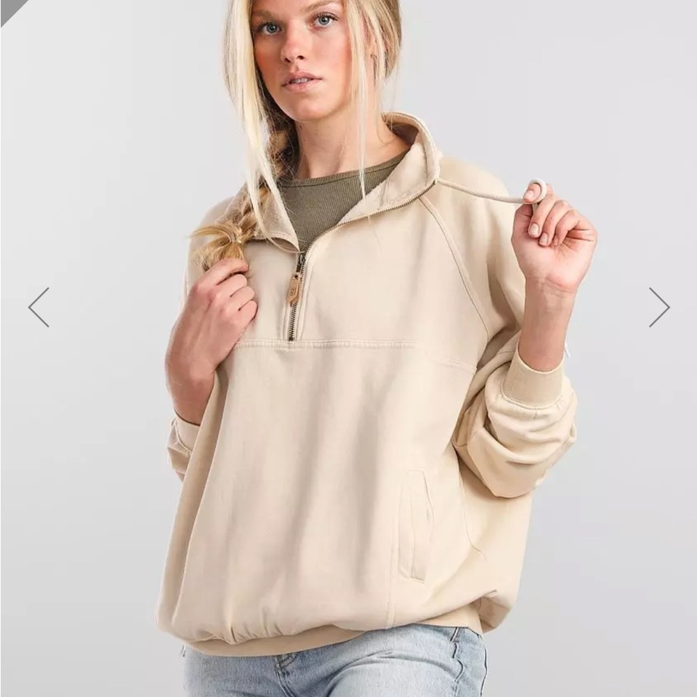 BKE Buckle Sweatshirt Beige Quarter Zip Pullover Size Medium